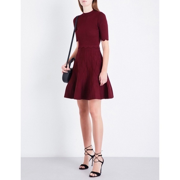 New Sandro Ange Textured Knit Fit & Flare Sweater Dress Bordeaux XS fit - Picture 1 of 8